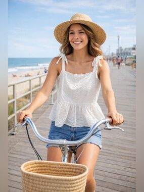 Vigoss White Eyelet Tie-Shoulder Tank Top M